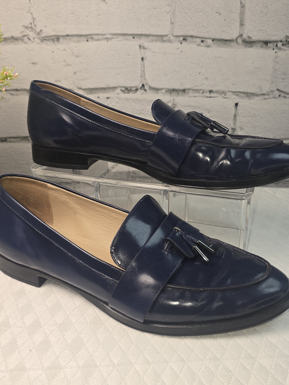 Via Spiga Deep Blue Patent Leather Amica Tassel Loafers timeless womens 8.5